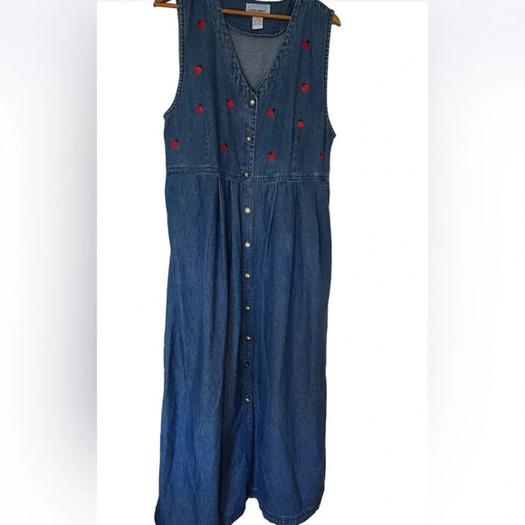 Jane Ashley vintage full button front denim dress, size Large - Picture 1 of 4